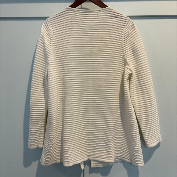 Talbots Petites Sweater Women Large Petite Cream Ecru Open Front Ribbed Cardigan - Picture 5 of 9
